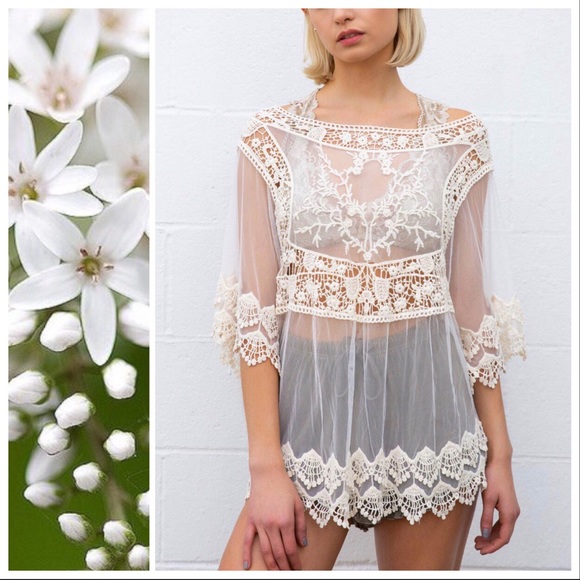 Farm Girl Pretty Lace Kimono Overlay Top - Picture 6 of 8